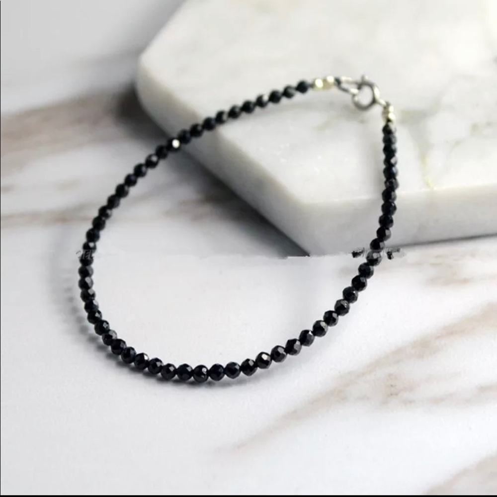Black Spinel Gemstone Sterling Silver Bracelet